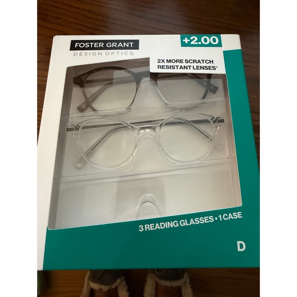 Foster Grant Design Optics Classic Reading Glasses +2.00 2 Pack NEW with case